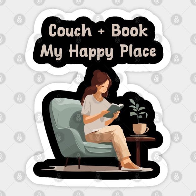 Couch and Books are happy place for introverts Sticker by Patterns-Hub